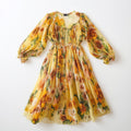 Floral Yellow Elegant Midi Dress